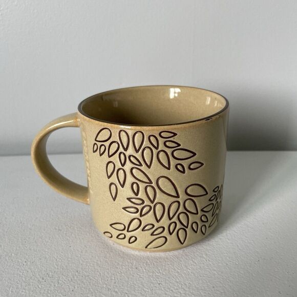 Starbucks Other - Starbucks Coffee Tea Cup Mug Etched Leaves Tan Brown 14 fl. oz. Drinkware